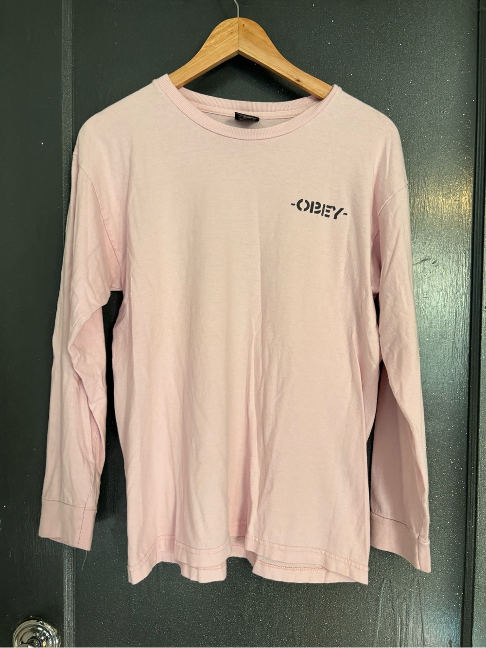 Obey Long Sleeve Tee in Pale Pink with Chest Logo